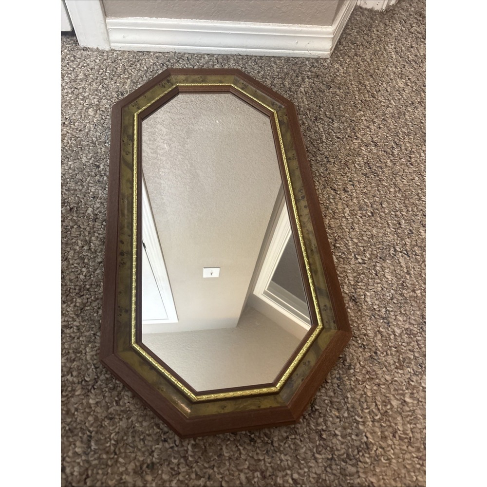 Vintage Octagon Accent Wall Mirror Wood Frame Brown/Gold Vertical 21-25in